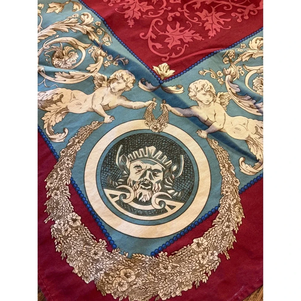 Beauville French Cherub Medallion Tablecloth Cotton Linen Burgundy Elegant 92x64